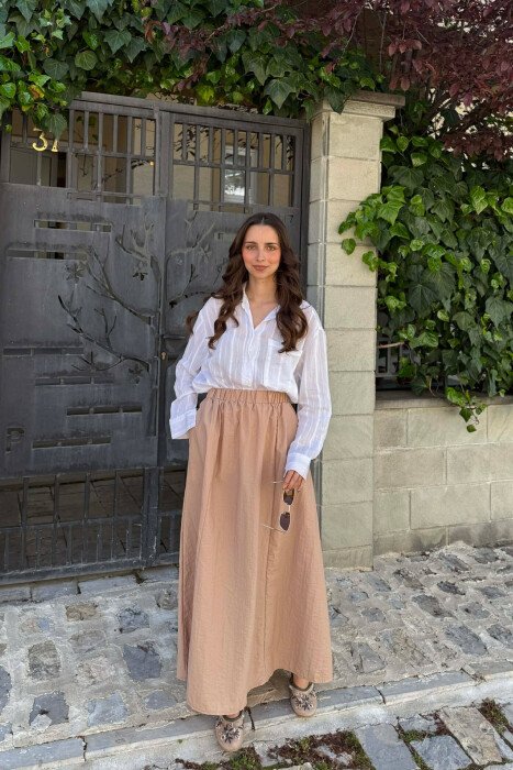 ELASTIC WAIST WOMAN SKIRT BEIGE/BEZHE - 3