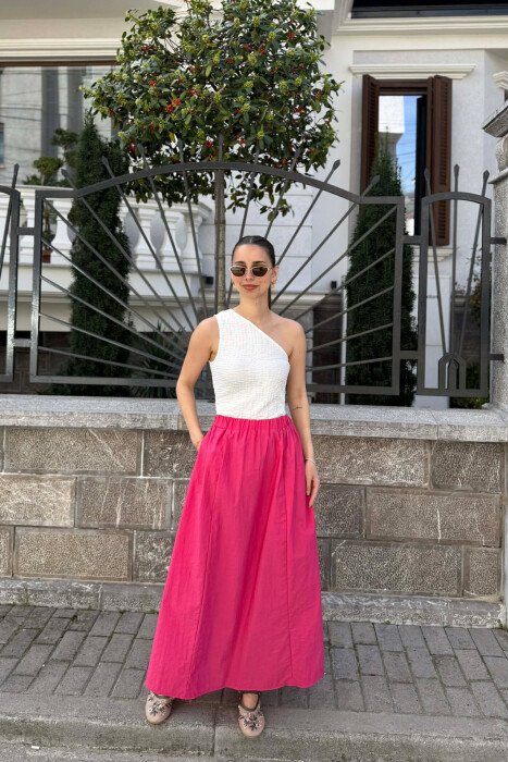 ELASTIC WAIST WOMAN SKIRT FUCHSIA/CIKLAMI - KLAUDIO FASHION