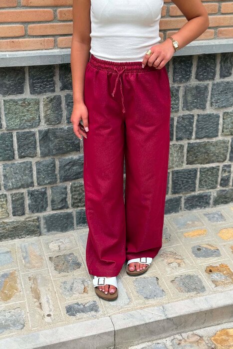 ELASTIC WAIST WOMAN TROUSERS BURGUNDY/VISHNJE - 2