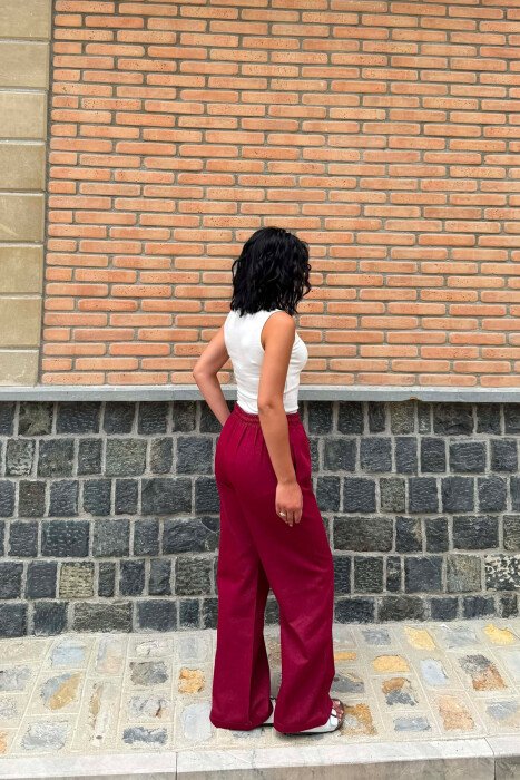 ELASTIC WAIST WOMAN TROUSERS BURGUNDY/VISHNJE - 3