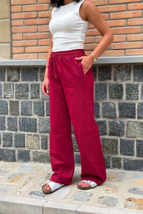 ELASTIC WAIST WOMAN TROUSERS BURGUNDY/VISHNJE - 4