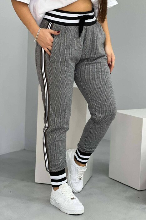 ELASTIC WAIST WOMEN JOGGERS GREY/GRI - KLAUDIO FASHION