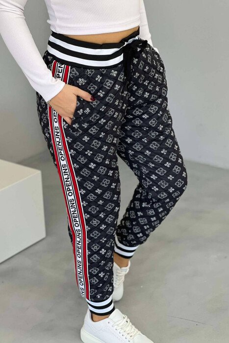 ELASTIC WAIST WOMEN SWEATPANTS DARK BLUE/BEE - KLAUDIO FASHION
