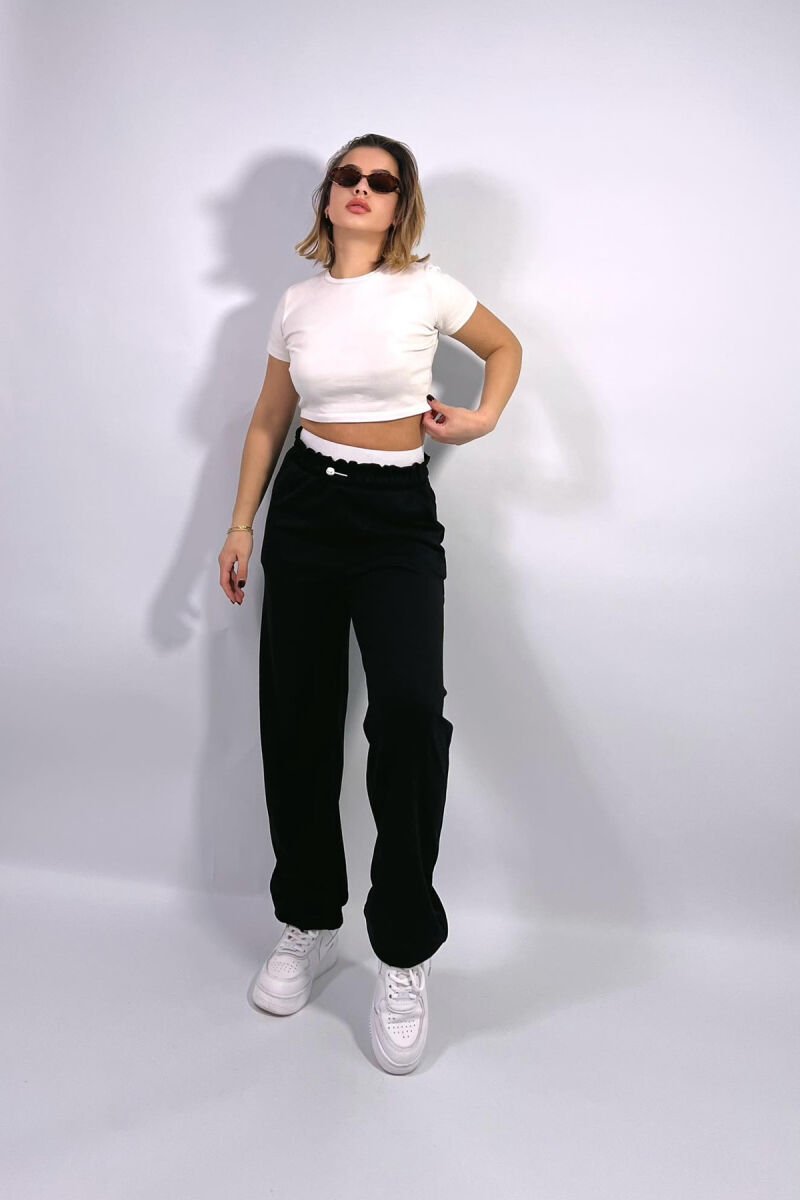 ELASTIC WAIST ONE COLOR WOMEN SWEATPANTS BLACK/ E ZEZE - 2