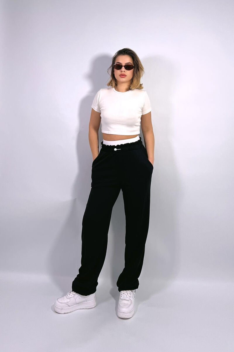 ELASTIC WAIST ONE COLOR WOMEN SWEATPANTS BLACK/ E ZEZE - 3
