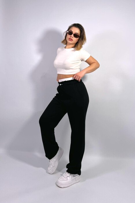 ELASTIC WAIST ONE COLOR WOMEN SWEATPANTS BLACK/ E ZEZE - 4