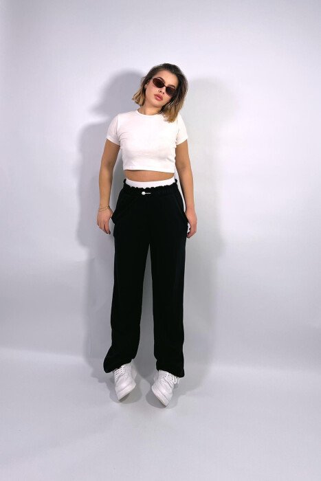 ELASTIC WAIST ONE COLOR WOMEN SWEATPANTS BLACK/ E ZEZE - 5