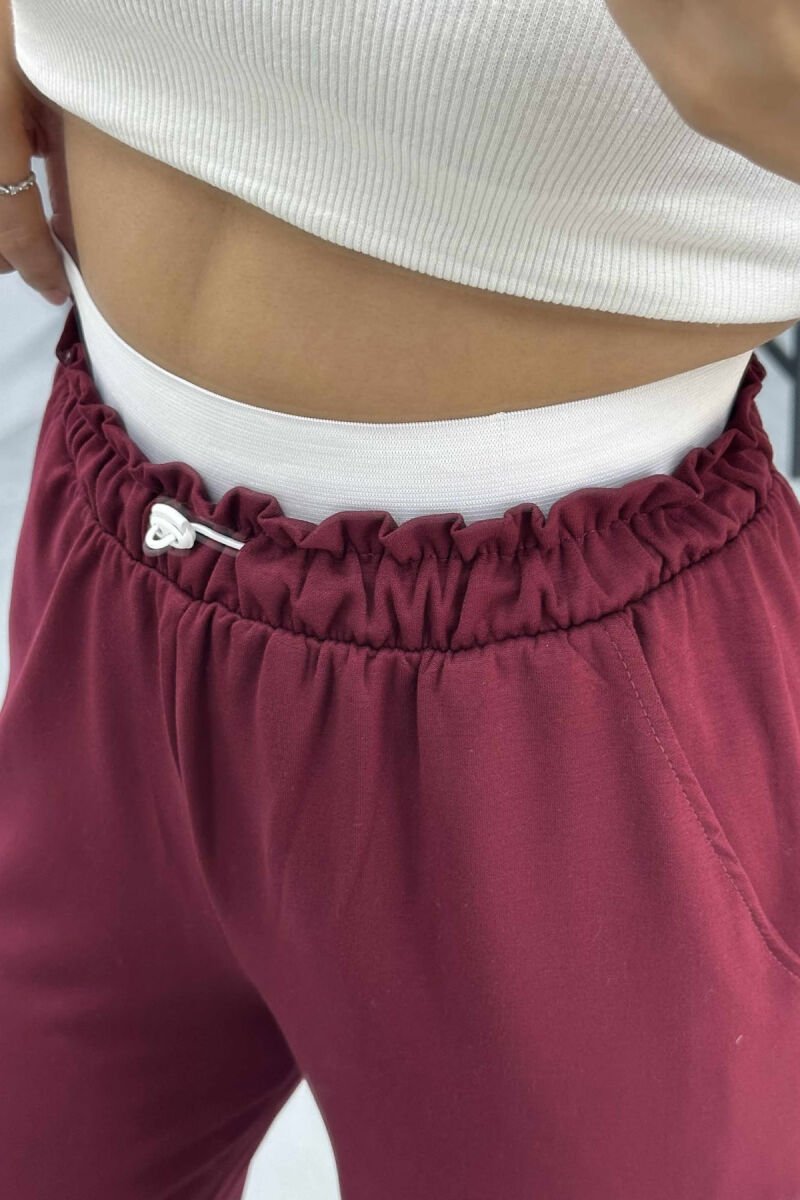 ELASTIC WAIST ONE COLOR WOMEN SWEATPANTS BURGUNDY/VISHNJE - 4