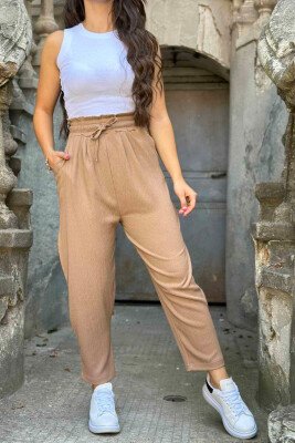 ELASTIC WAIST WOMEN TROUSERS BROWN/KAFE 