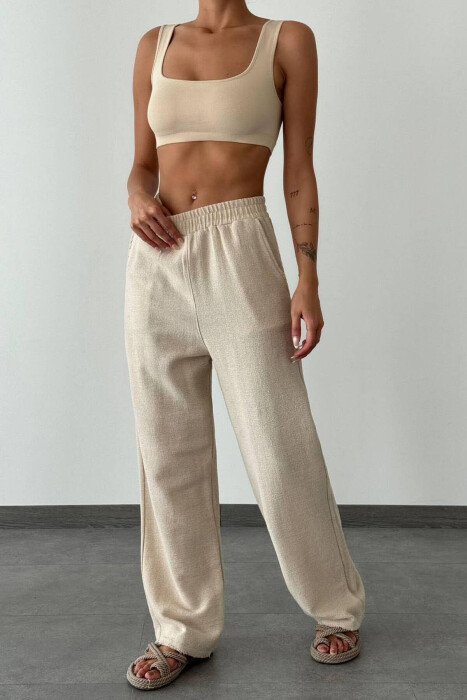 ELASTIC WAIST WOMEN TROUSERS CREAM/KREM - 3