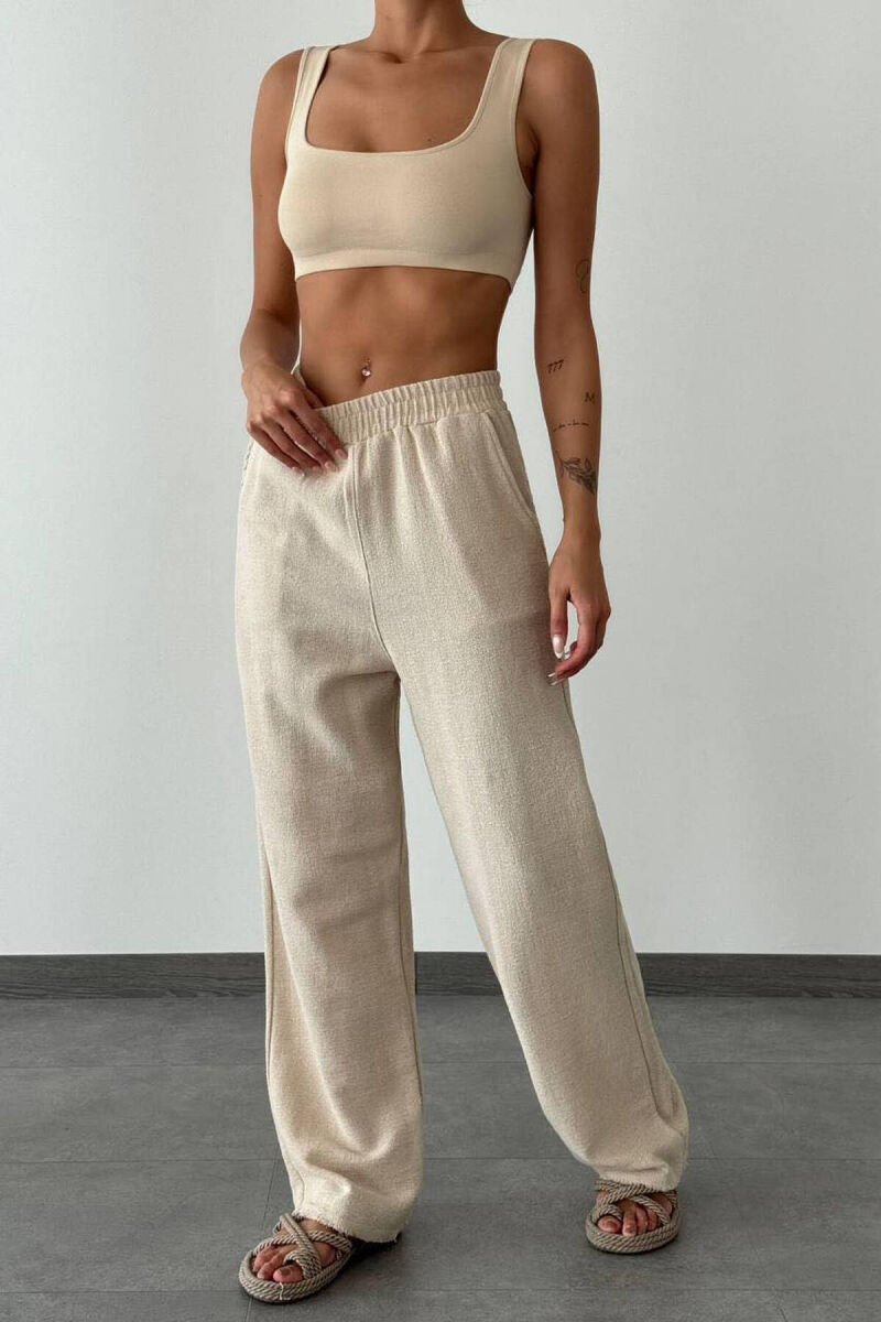 ELASTIC WAIST WOMEN TROUSERS CREAM/KREM - 3