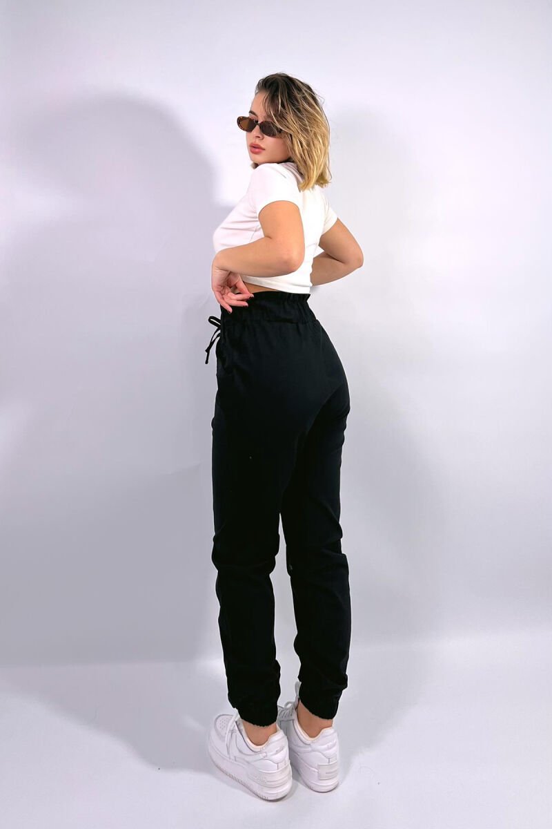 ONE COLOR ELASTIC WAIST WOMEN TROUSERS BLACK/ E ZEZE - 5