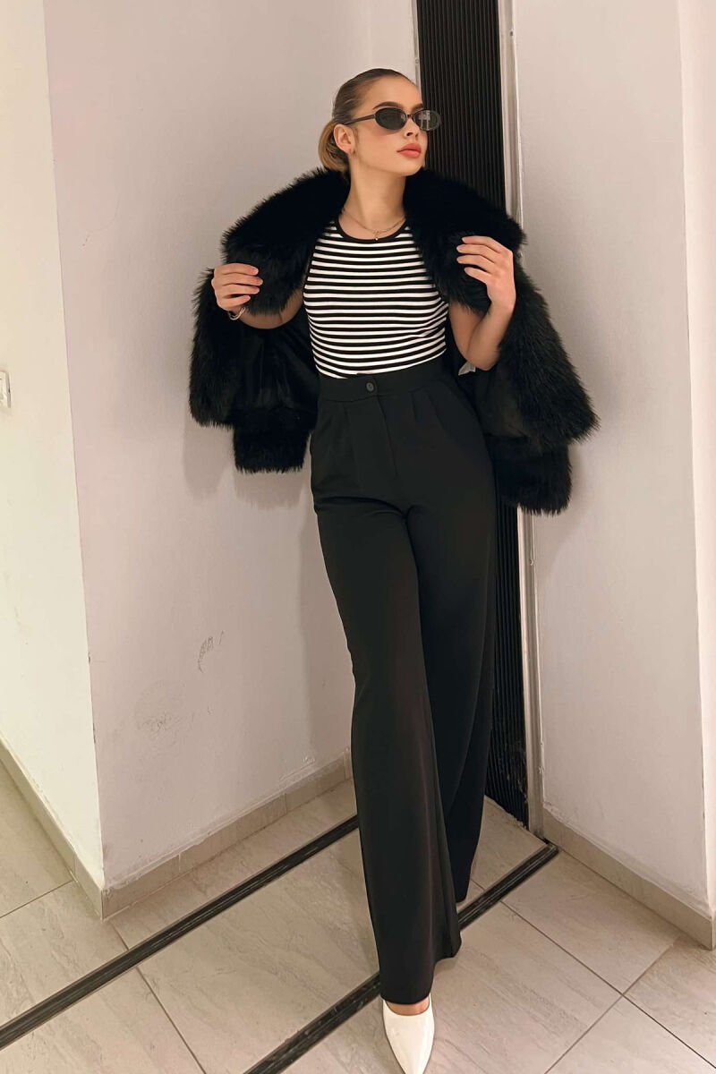ONE COLOR ELASTIC WAIST WOMEN TROUSERS BLACK/ E ZEZE - 1