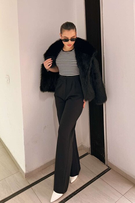 ONE COLOR ELASTIC WAIST WOMEN TROUSERS BLACK/ E ZEZE - 2