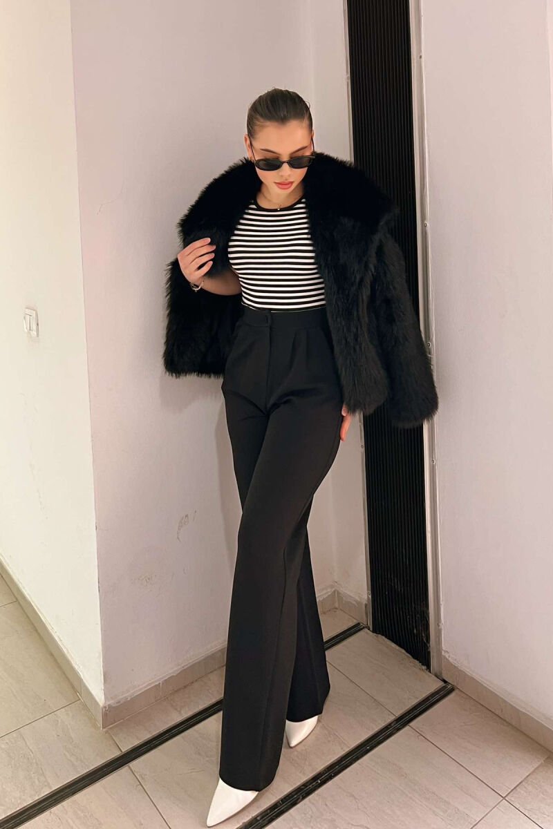 ONE COLOR ELASTIC WAIST WOMEN TROUSERS BLACK/ E ZEZE - 2