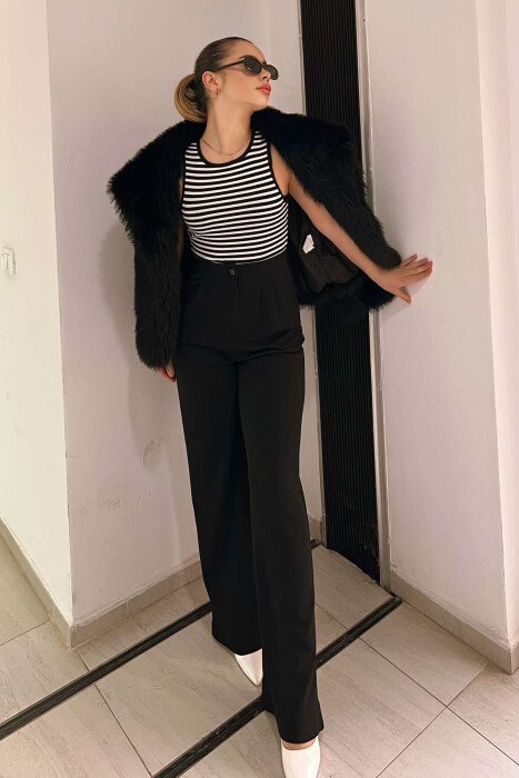 ONE COLOR ELASTIC WAIST WOMEN TROUSERS BLACK/ E ZEZE - 3