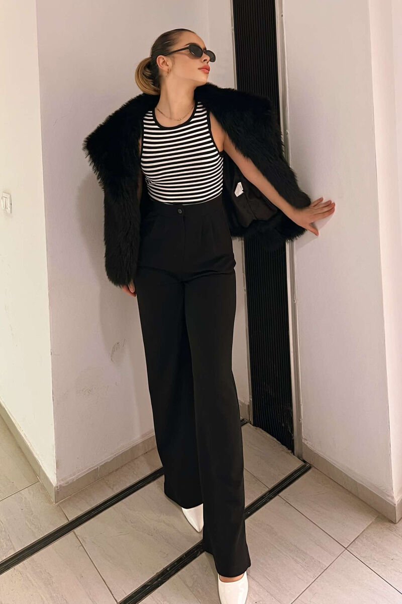 ONE COLOR ELASTIC WAIST WOMEN TROUSERS BLACK/ E ZEZE - 3