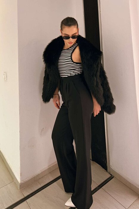 ONE COLOR ELASTIC WAIST WOMEN TROUSERS BLACK/ E ZEZE - 4