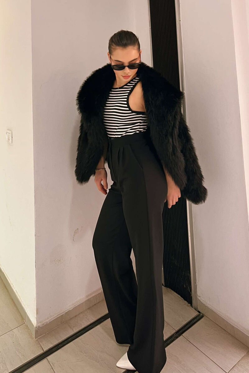 ONE COLOR ELASTIC WAIST WOMEN TROUSERS BLACK/ E ZEZE - 4