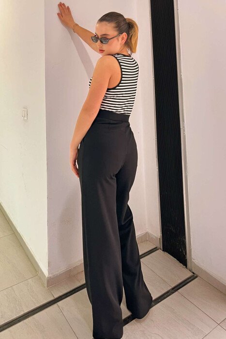 ONE COLOR ELASTIC WAIST WOMEN TROUSERS BLACK/ E ZEZE - 5