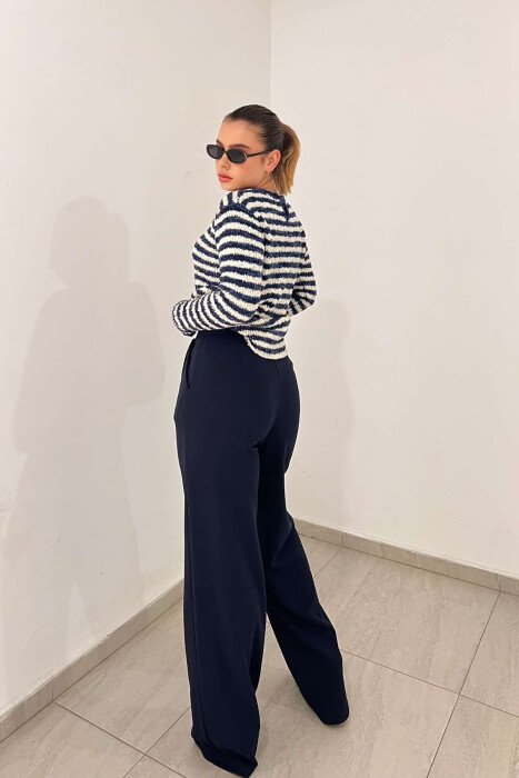 ONE COLOR ELASTIC WAIST WOMEN TROUSERS BLUE/BLU - 3