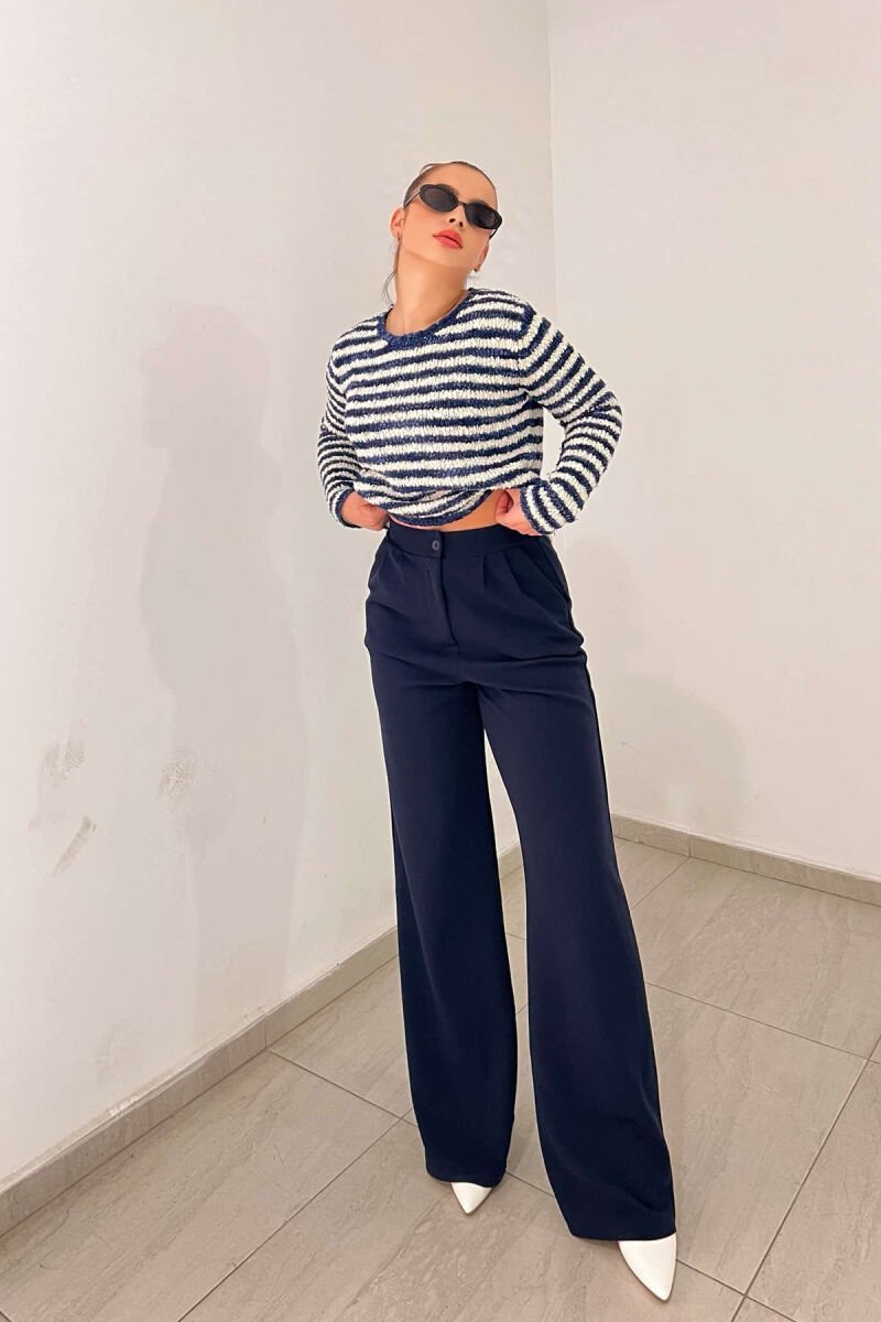 ONE COLOR ELASTIC WAIST WOMEN TROUSERS BLUE/BLU - 4
