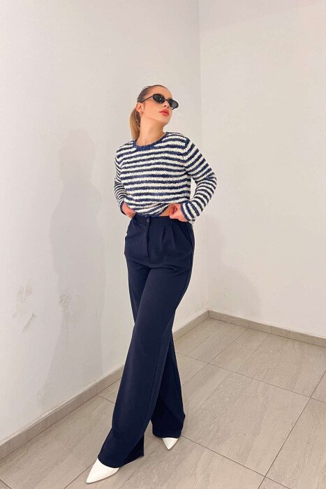 ONE COLOR ELASTIC WAIST WOMEN TROUSERS BLUE/BLU - 5