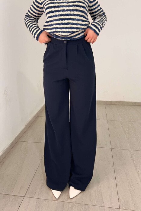 ONE COLOR ELASTIC WAIST WOMEN TROUSERS BLUE/BLU - 6