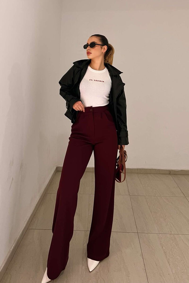 ONE COLOR ELASTIC WAIST WOMEN TROUSERS BURGUNDY/VISHNJE - 4