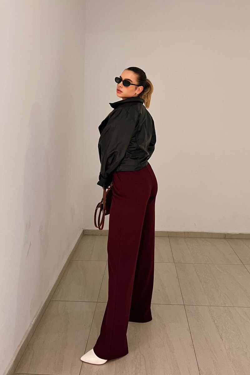 ONE COLOR ELASTIC WAIST WOMEN TROUSERS BURGUNDY/VISHNJE - 5