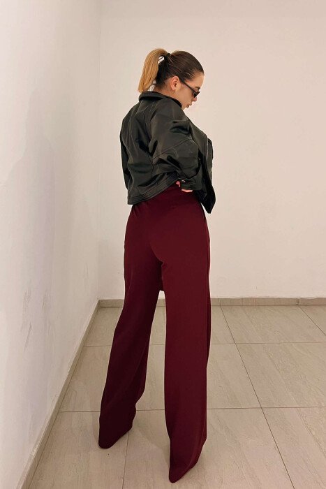 ONE COLOR ELASTIC WAIST WOMEN TROUSERS BURGUNDY/VISHNJE - 6