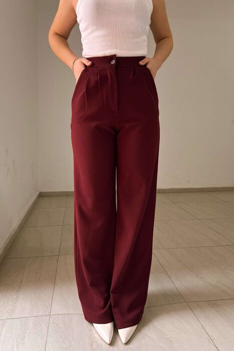 ONE COLOR ELASTIC WAIST WOMEN TROUSERS BURGUNDY/VISHNJE - 7
