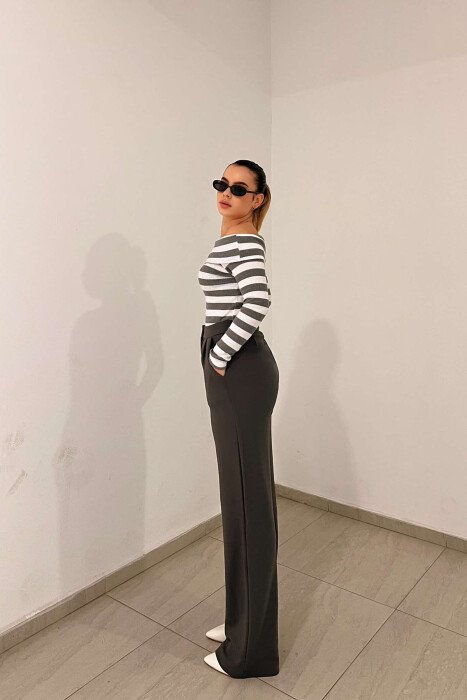 ONE COLOR ELASTIC WAIST WOMEN TROUSERS GREY/GRI - 2