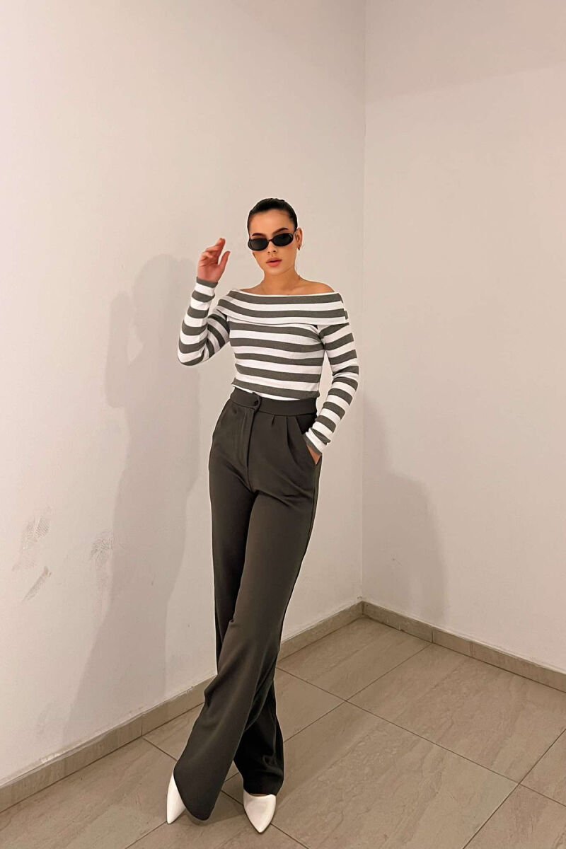 ONE COLOR ELASTIC WAIST WOMEN TROUSERS GREY/GRI - 3
