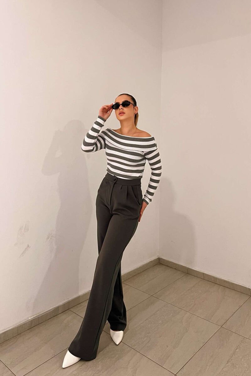 ONE COLOR ELASTIC WAIST WOMEN TROUSERS GREY/GRI - 4