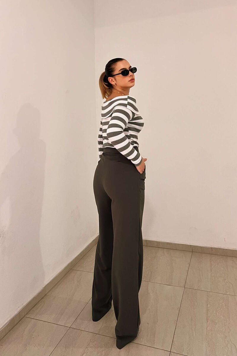 ONE COLOR ELASTIC WAIST WOMEN TROUSERS GREY/GRI - 5