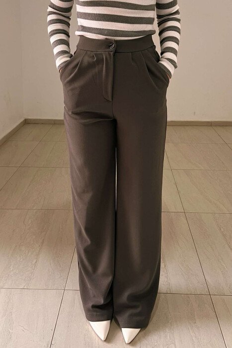 ONE COLOR ELASTIC WAIST WOMEN TROUSERS GREY/GRI - 6
