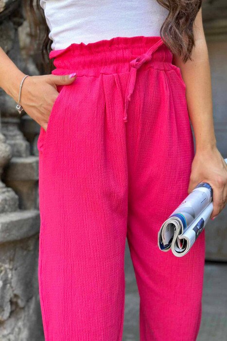 ELASTIC WAIST WOMEN TROUSERS PINK/ROZE - 2