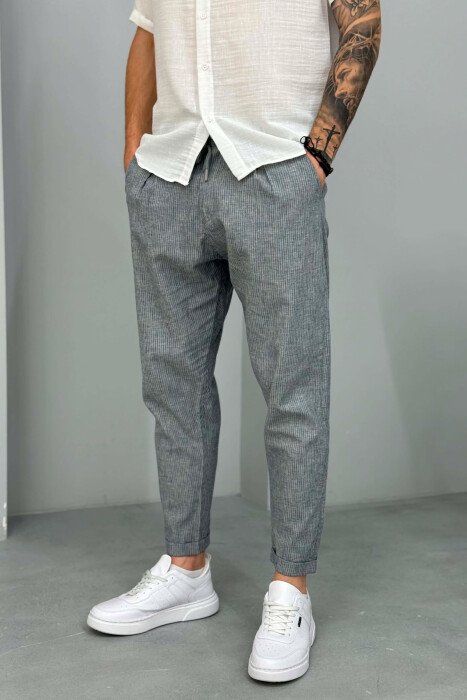 ELASTIC WASIT LACINGS SIMPLE STRIPED MEN PANTS LIGHTBLUE/BZ - 2