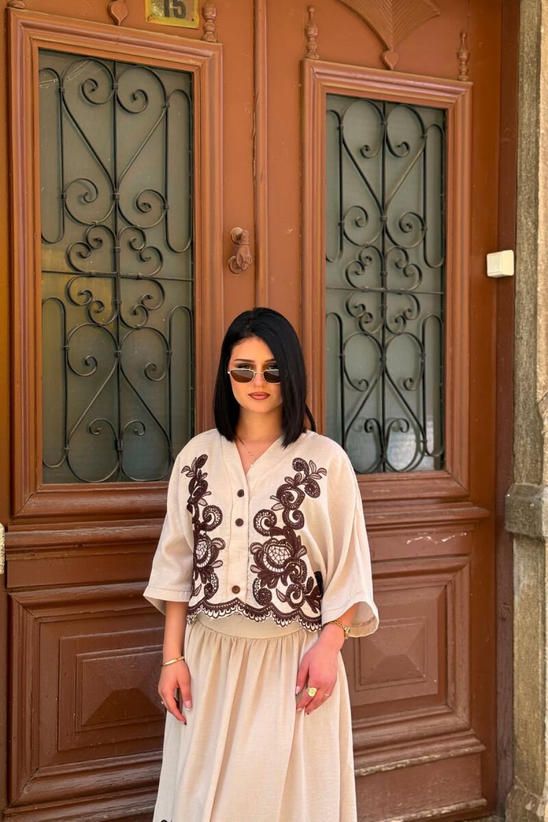 EMBROIDERED DETAILS SHIRT + SKIRT WOMAN SET BEIGE/BEZHE - 2