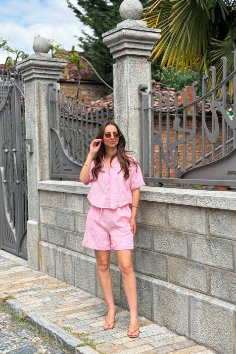 EMBROIDERED SHIRT + SHORTS WOMAN SET PINK/ROZE - 1