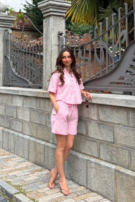 EMBROIDERED SHIRT + SHORTS WOMAN SET PINK/ROZE - 2