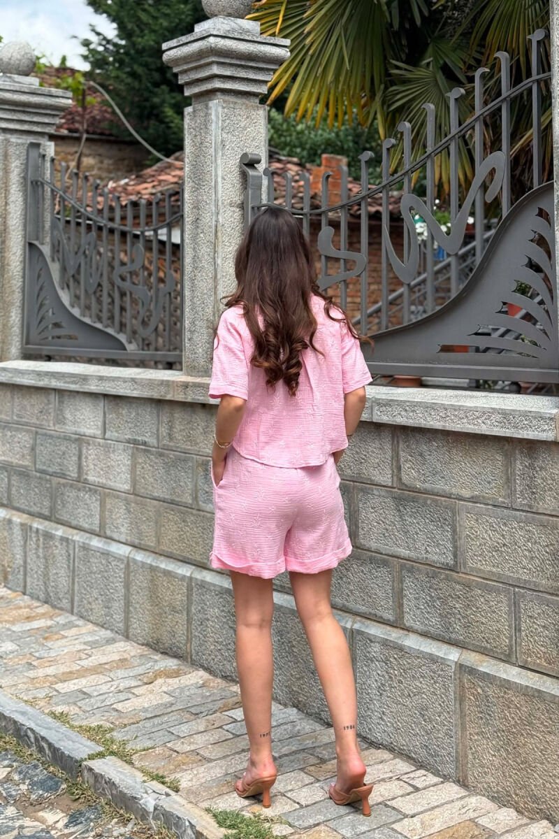 EMBROIDERED SHIRT + SHORTS WOMAN SET PINK/ROZE - 4