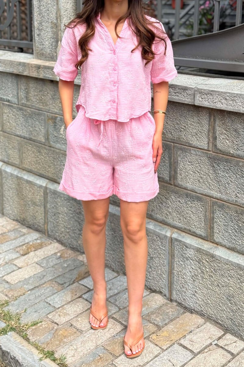 EMBROIDERED SHIRT + SHORTS WOMAN SET PINK/ROZE - 5