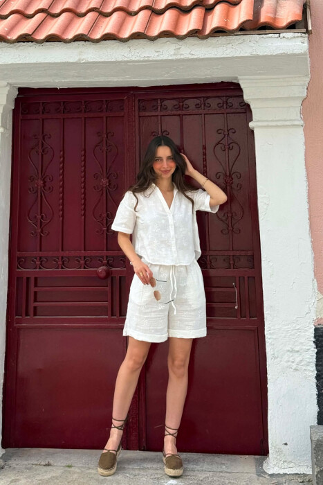 EMBROIDERED SHIRT + SHORTS WOMAN SET WHITE-E BARDHE - KLAUDIO FASHION