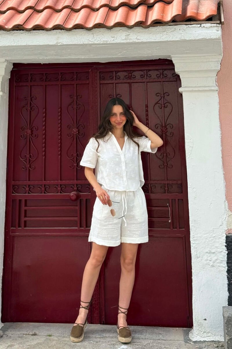 EMBROIDERED SHIRT + SHORTS WOMAN SET WHITE-E BARDHE - 1