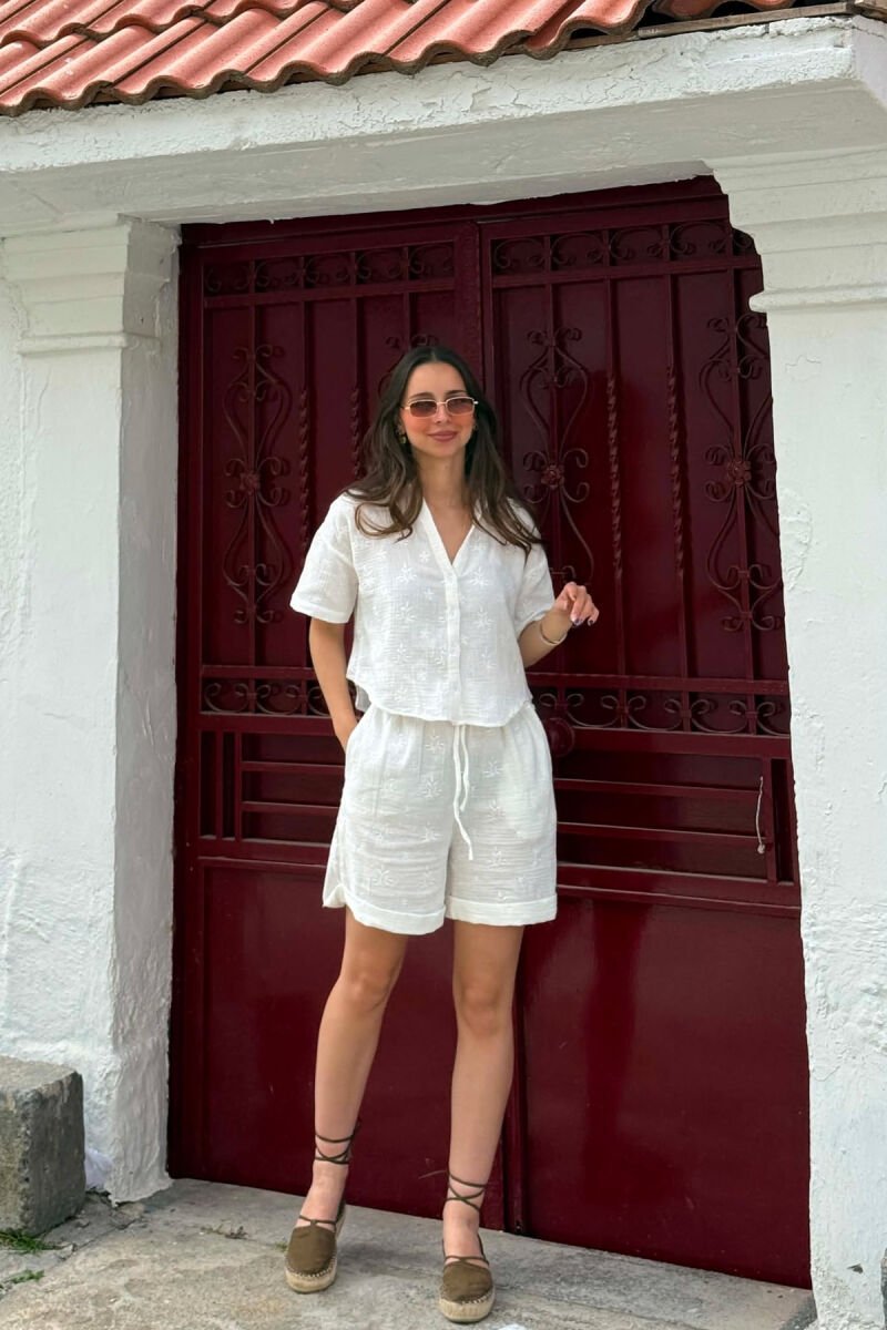EMBROIDERED SHIRT + SHORTS WOMAN SET WHITE-E BARDHE - 2