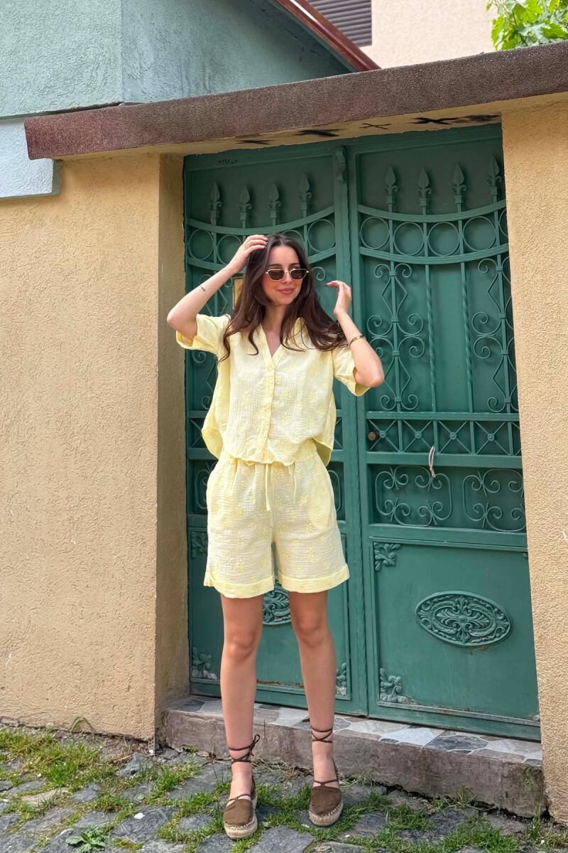 EMBROIDERED SHIRT + SHORTS WOMAN SET YELLOW/E VERDHE - 2
