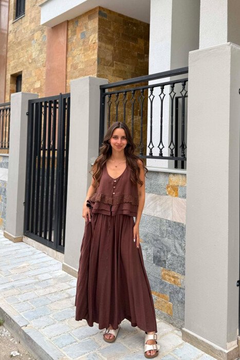 SET ME DETAJE QENDISJE JELEK + FUND PER FEMRA NE NGJYRE KAFE 