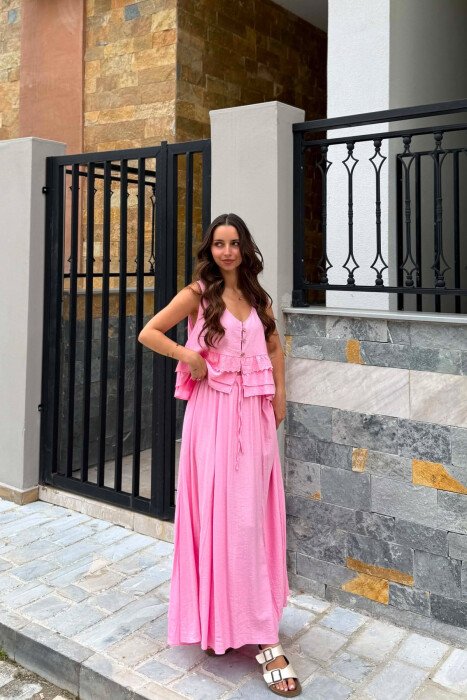 EMBROIDERED VEST+ SKIRT WOMAN SET PINK/ROZE 